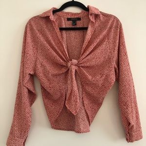 Long sleeve tie front top